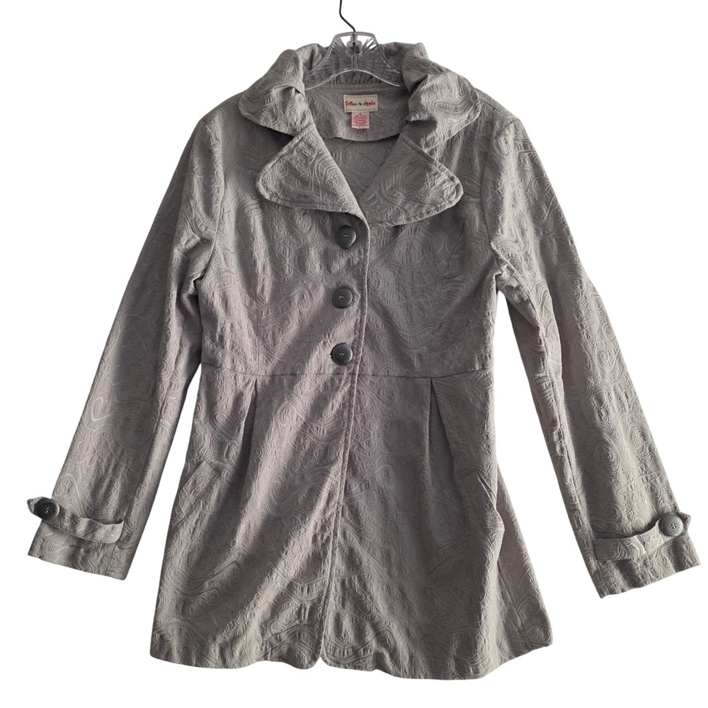 Vintage Toffee Apple Gray/Silver Jacquard Brocade Peplum Jacket Med Ruffle Coat